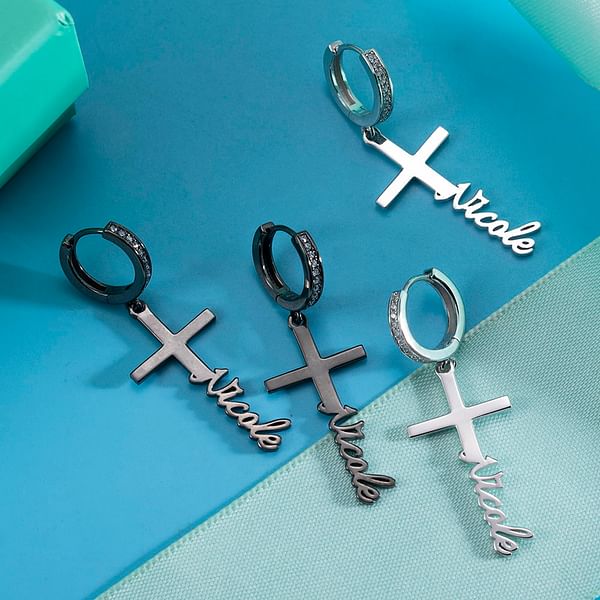 Personalized Dangle Cross Name Earrings CALLIE