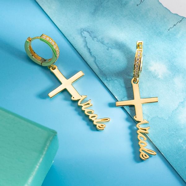 Personalized Dangle Cross Name Earrings CALLIE
