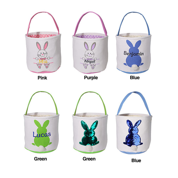 Personalized Embroidery Name Cotton/Linen Bunnies Basket for Kids CALLIE