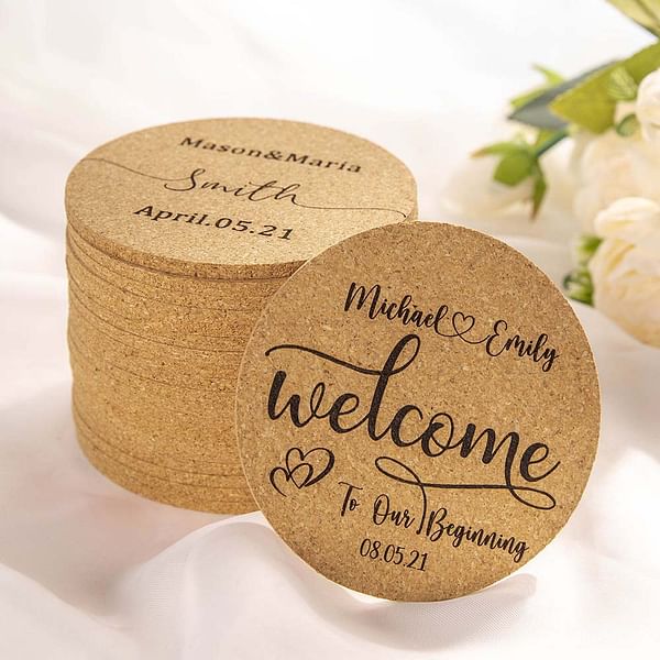 Personalized Wedding Favor Gift Cork Coasters for Guests Set of 10 CALLIE