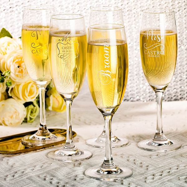 Personalised bride and groom wedding champagne glasses flutes set CALLIE