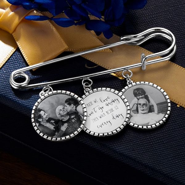 Personalized Memorial Photo Lapel Brooch Pin Bouquet Charm with Words
