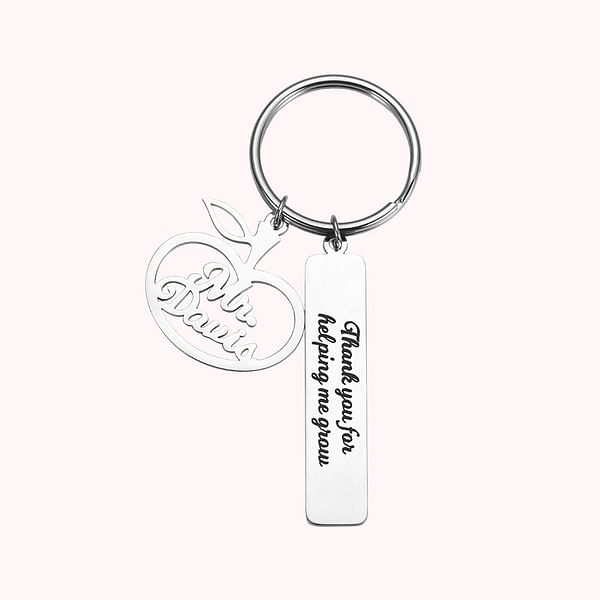 Personalized Apple Keychain with Engraved Bar Charm Teacher's Gift CALLIE