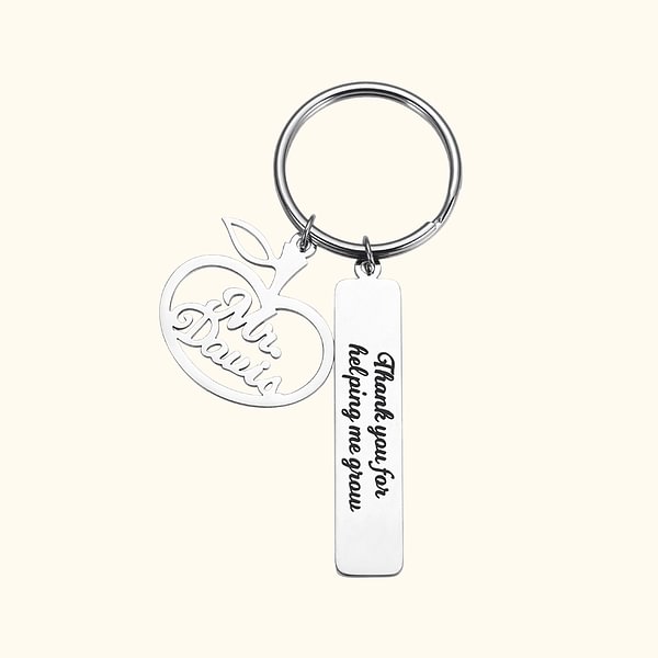 Personalized Apple Keychain with Engraved Bar Charm Teacher's Gift CALLIE