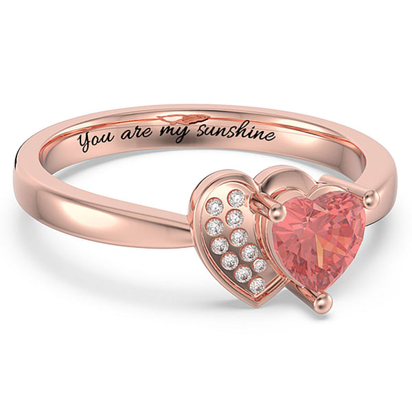 Double Heart Promise Ring For Her with Engraving and Birthstone in