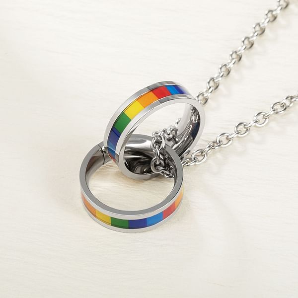 "I Will Always Be With You" Couples Rings Pendant Necklace - Stainless Steel With Cubic Zirconia