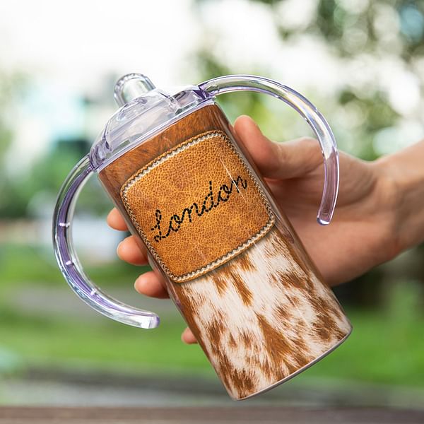Personalized Cow Hide Sippy Cup with Name CALLIE