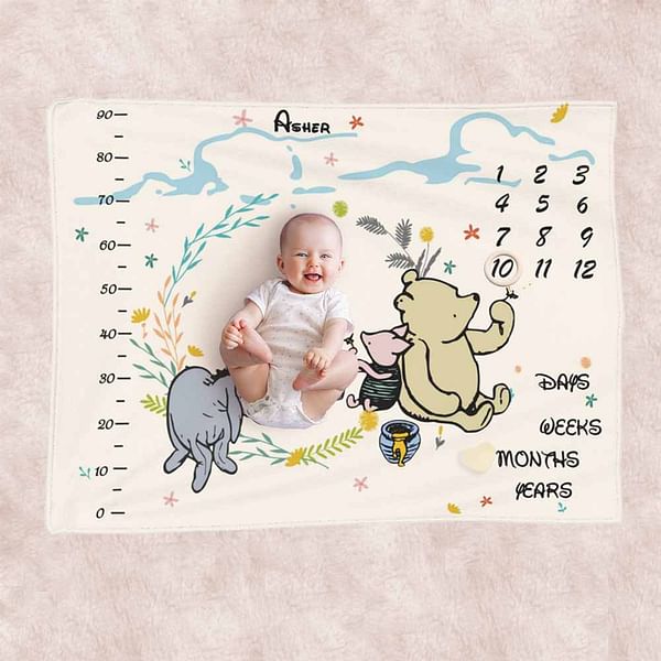 Personalized Winnie The Pooh Baby Monthly Milestone Growth Tracker Soft