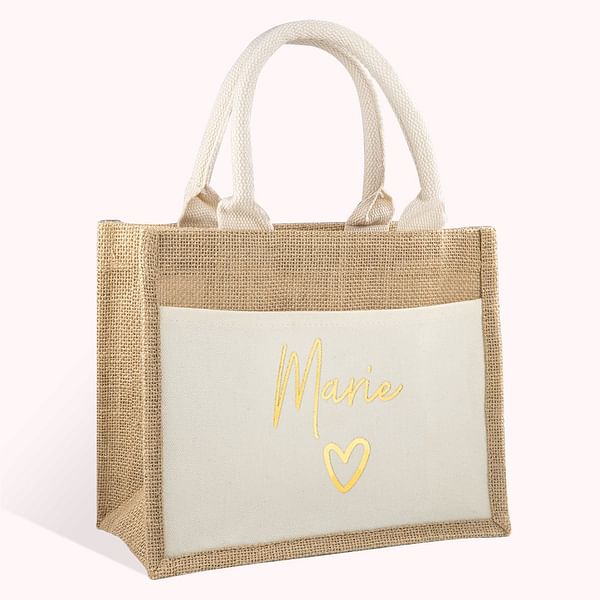 Personalized Eco Friendly Jute Lunch Bag with Name CALLIE