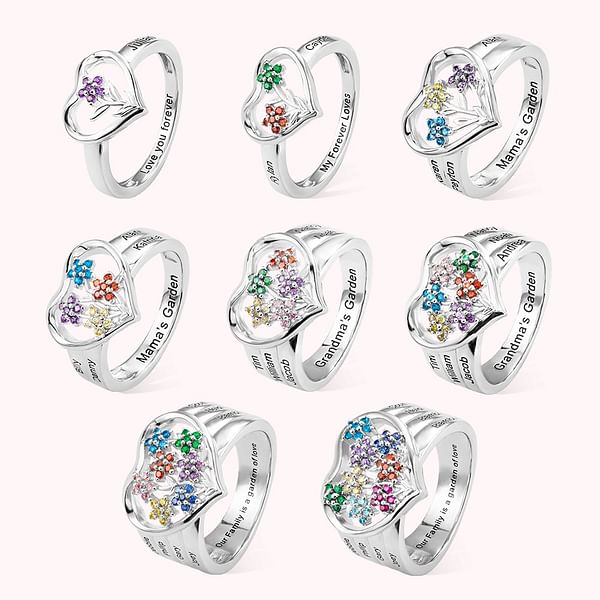 Personalized Family Ring with Names and Birthstones - CALLIE