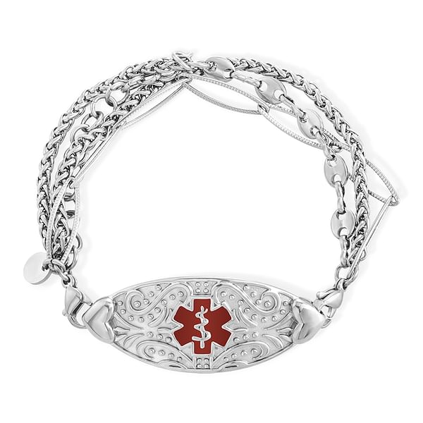 Personalized Medical Alert ID Bracelet for Women Allergy Breast Cancer