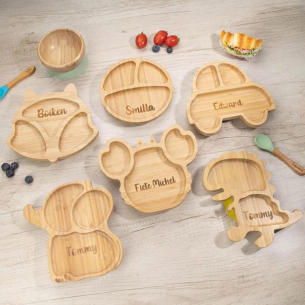 Personalized Animal Bamboo Baby Plate Spoon And Bowl Set With Suction