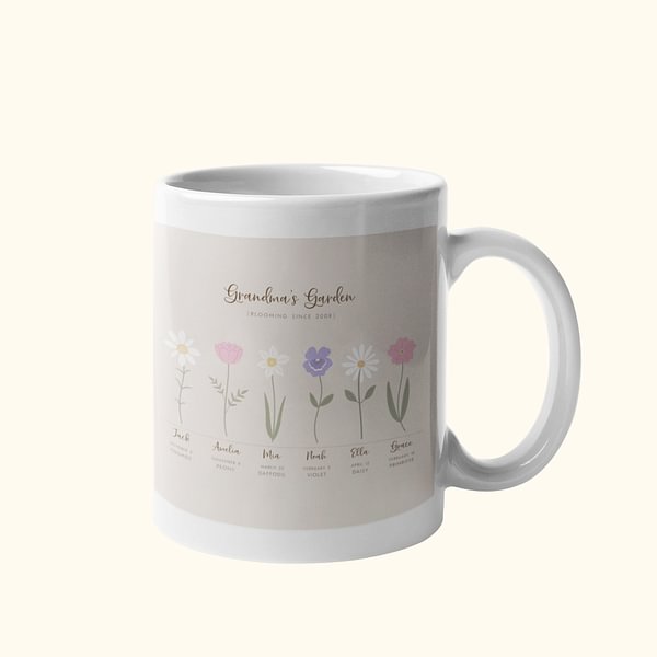 Birth Flower Mug Family Garden Gift, Family Garden Mug For Grandma
