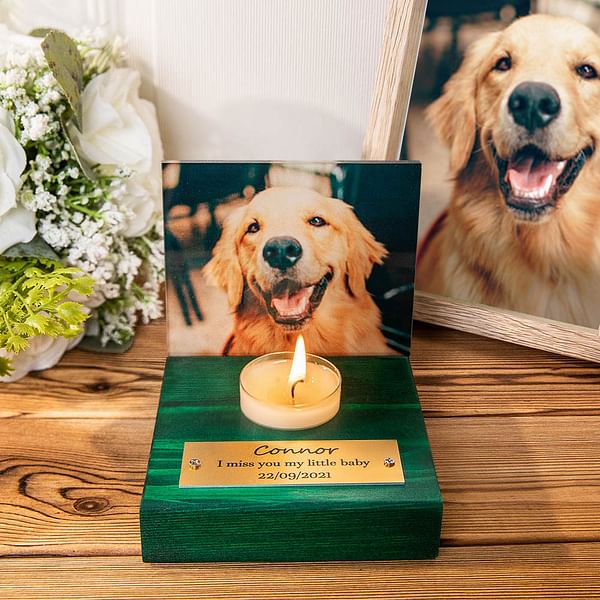Personalized Photo Frame with Engraved Plaque Wooden Memorial Candle