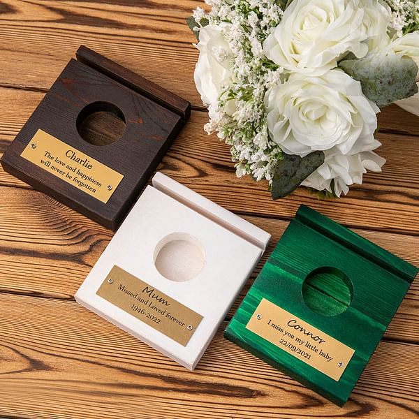 Personalized Photo Frame with Engraved Plaque Wooden Memorial Candle