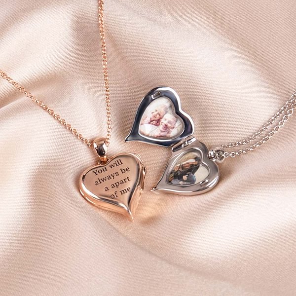 Angel Wing Heart Locket Necklace - 925 Sterling Silver Photo Locket With "Always In My Heart" Engraving