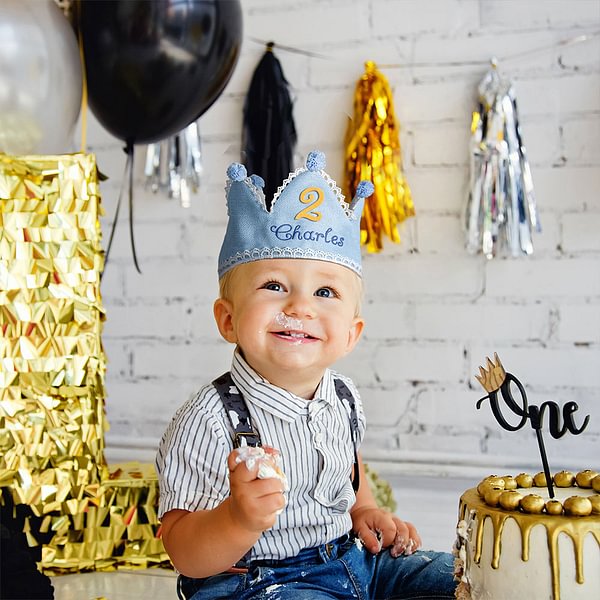 Personalized Baby Kid Birthday Hand Embroidered Cotton Crown with Name