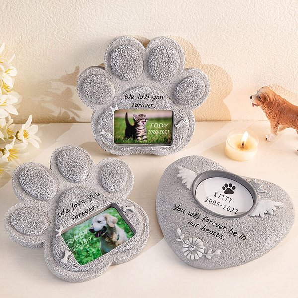Personalised Paw Print Heart Shape Pet Memorial Stone for Cat or Dog ...