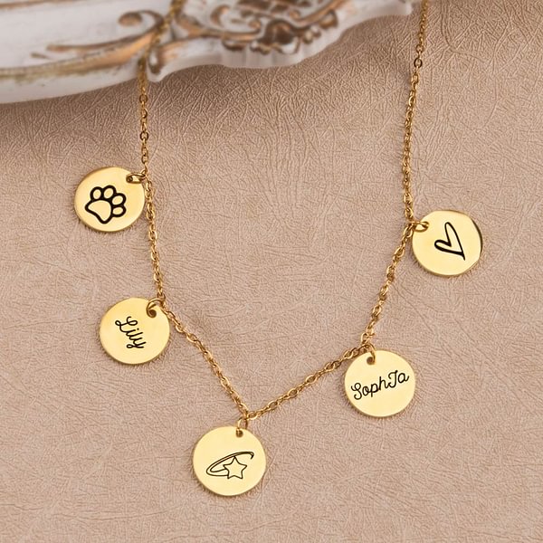 Personalized 15 Discs Charm Necklace with Name and Icon for Mother Daughter Best Sisters Pet