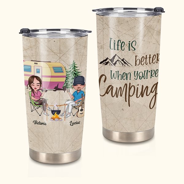 Cadeau personnalise La vie est plus belle quand vous campez avec votre partenaire Couple Drink 20oz Tumbler pour les boissons chaudes et froides Cad