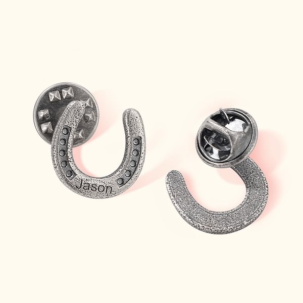 Personalised Horseshoe Lapel Pin with Name Good Luck Charm Hat