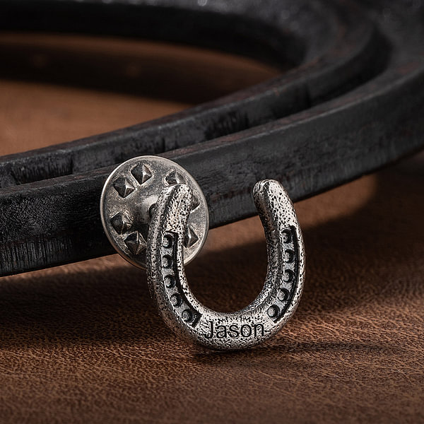 Personalised Horseshoe Lapel Pin with Name Good Luck Charm Hat