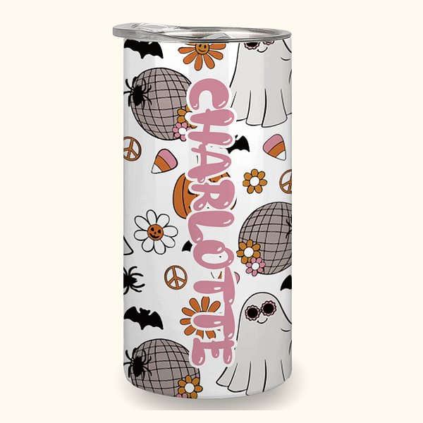 Personalized Halloween Cute Ghost Skinny Tumbler with Name 15oz Cup Spooky Season Halloween Gift for Kids