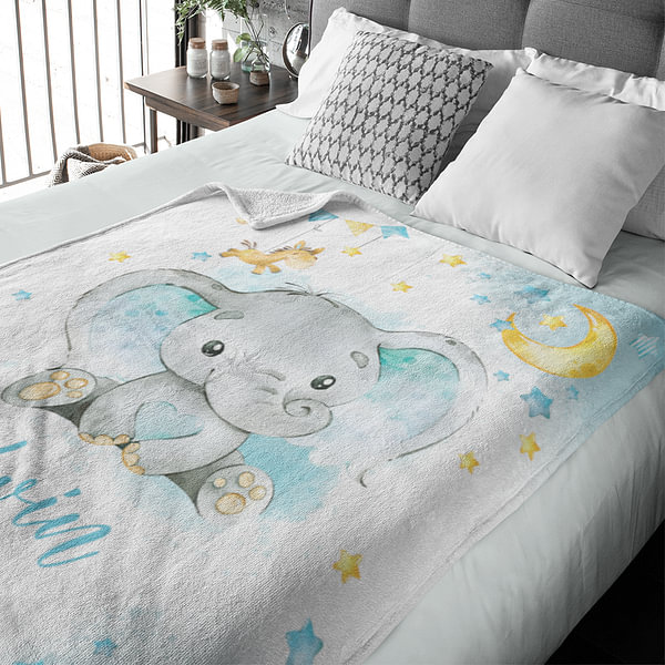 Personalized Baby Elephant Blanket Sweet Dream Name Sofa Blanket Home
