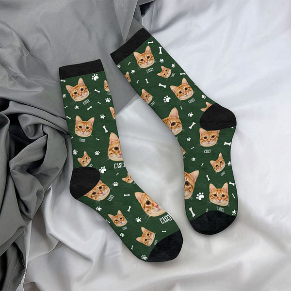 Personalized Multicolor Pet Portrait Socks with Name Cute Christmas