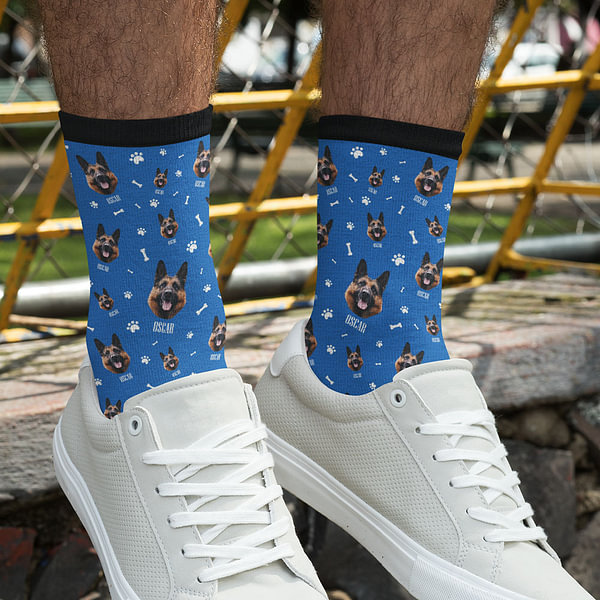 Personalized Multicolor Pet Portrait Socks with Name Cute Christmas