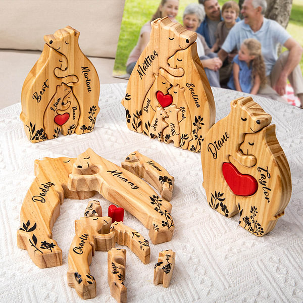 Wooden Name Puzzle Bear Family Puzzle Custom Puzzle Gifts For Parents