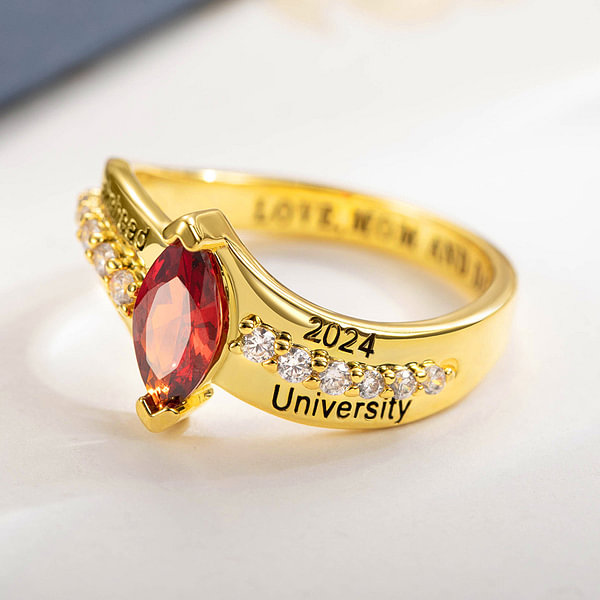 Personalized Birthstone Ring with Zircon Class of 2024 Engraved ...
