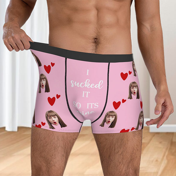 Personalized Face Photo Boxer Brief with Love Hearts I Sucked It So Its