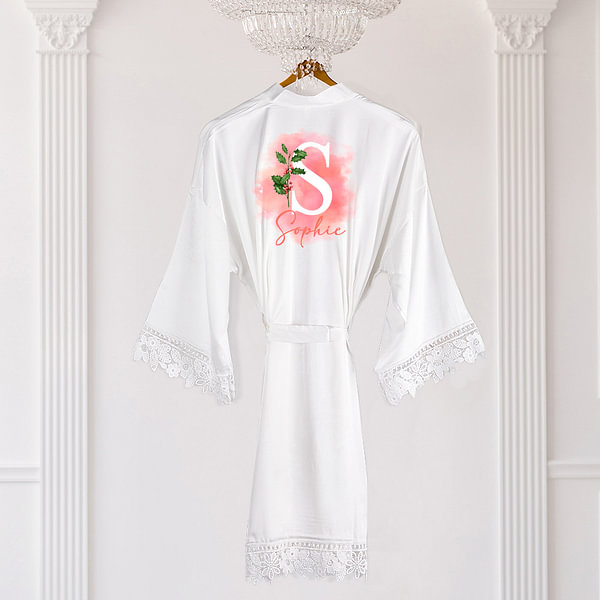 Personalized Birth Flower Satin Robe, with Custom Name, Gift for ...