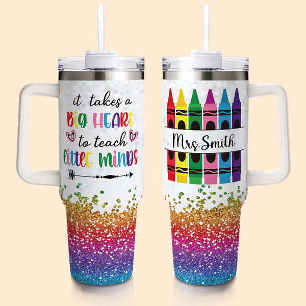 Custom Personalized Name Crayon Glitter Tumbler – 24oz Stainless Steel, Teacher Gift