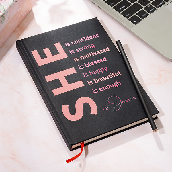 Personalised She Is Me Self Care A5 Name Journal Notebook with 120 