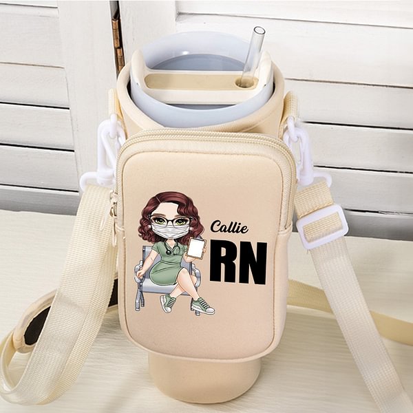 Porte Bouteille Isotherme Sac Gourde Avec Bandoulière 1L Avec Poche Pour Telephone Sac Bouteille Deau Pour La Randonnee A Pied Vert