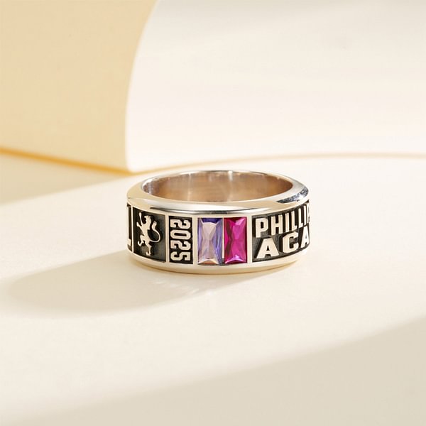 Personalized High School Or College Class Ring – Custom Name, Birthstone & Pattern In Sterling Silver Or Gold | Size 4-15, Graduation Gift With Box