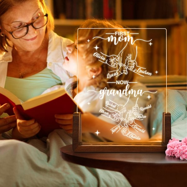 Lampada LED Da Tavolo In Legno Con Dedicata - Regalo Per Mamma, 7 Colori, Telecomando - Foto 3